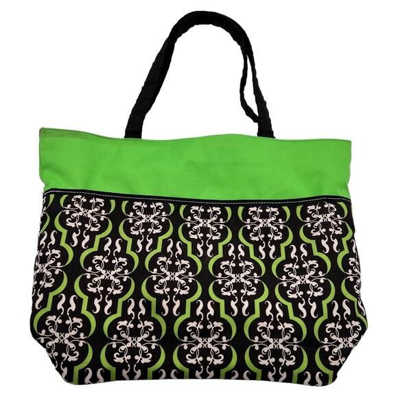 Womens Handbag Tote Jackie Studio C Geometric Pattern Pockets Black Green - Picture 2 of 15